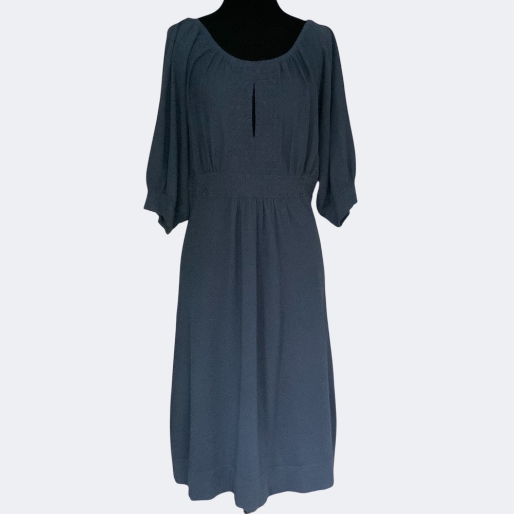 Banana Republic Navy Blue Soft Cotton Silk Blend Knit Babydoll Dress SZ M